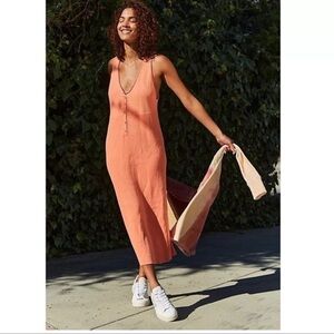 Free People Knit FP Beach Henley Bailey Ribbed Thick Sweater Midi Dress Large